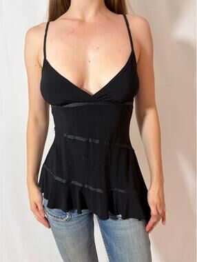 Y2k Asymmetrical Black Stretchy Fairy Cami Girl Talk